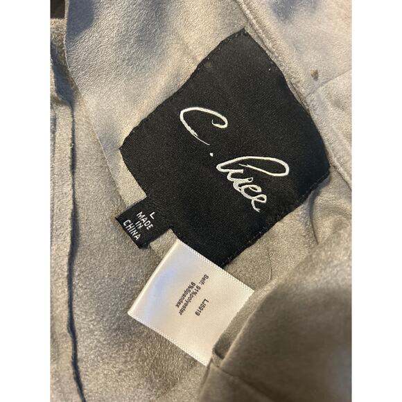 C. Luce Faux Suede Jacket Coat LG Gray Slouchy Shawl Collar Drapery Uneven Hem - Picture 12 of 13